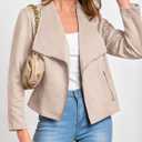 KIRUNDO Women's Faux Leather Suede Jacket 2024 Fall Fashion Light Long Sleeve Cropped Jacket Coats with Pockets(Beige Apricot, Medium)