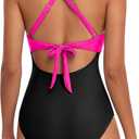 Eomenie Women's One Piece Swimsuits Tummy Control Cutout High Waisted Bathing Suit Wrap Tie Back 1 Piece Swimsuit (Pink, XXL)