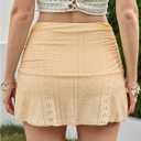 WDIRARA Women's Textured Ruched High Waisted Ruffle Mini Skirt with Shorts Underneath (Yellow, L)