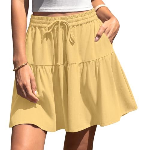TARSE Womens Linen Skirt Pants Wide Leg Flowy Shorts Drawstring Loose Fit Summer Casual Lightweight Comfy Vacation Wear (RustYellow, M)