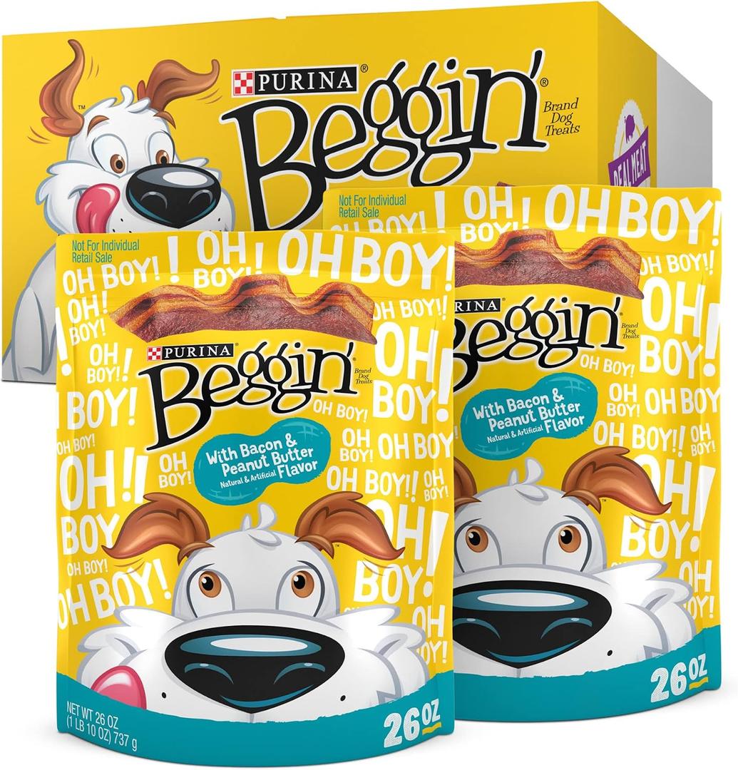 Purina Beggin' Strips With Real Meat Dog Treats, With Bacon and Peanut Butter Flavor - (Pack of 2) 26 oz. Pouches (EXP 08/01/26)