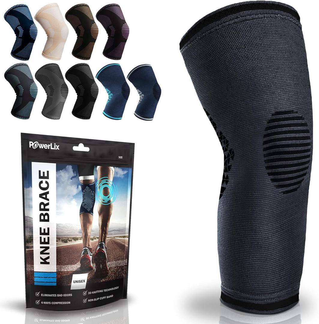 POWERLIX Compression Knee Sleeve for Women & Men, Medical Knee Brace for Arthritis & Knee Pain Relief, Meniscus Tear & Injury Recovery, Knee Support & Protection for Working Out, Running & All Sports, Size XL (Shadow Black)