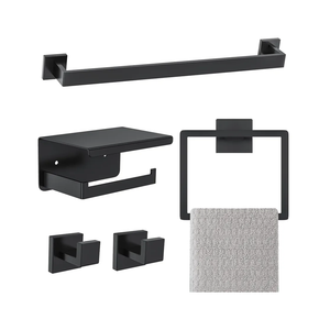 Matte Black Bathroom Hardware Accessories Set 5-Pieces Black Towel Bar Set SUS304 Stainless Steel Towel Holder Set 16 Inch Towel Bar,Towel Racks Set for Bathroom Wall Mounted