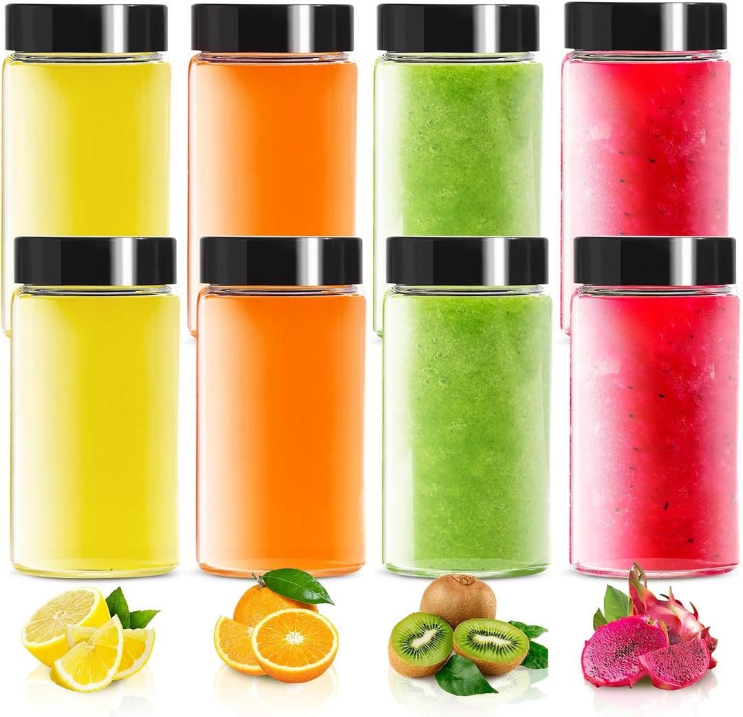 Jarsoph 4oz Clear Glass Bottle with Lids, 120ml Small Glass Jar, Leakproof Mini Travel Bottles, Decorative Bottles Set for Potion, Juice, Wellness, Ginger Shots, 8 Pack