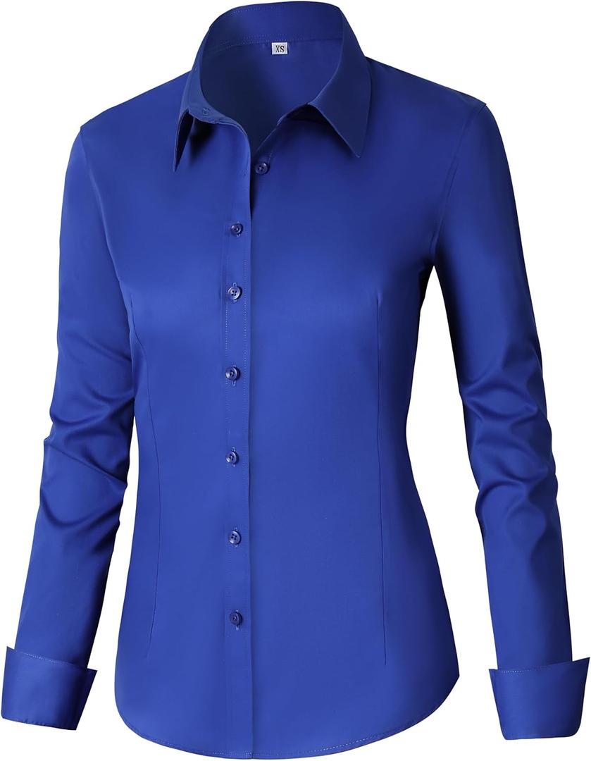 CUNLIN Womens Cotton Button Down Shirts for Women Fitted Long Sleeve Formal Dress Shirt Work Blouses Tops (M)