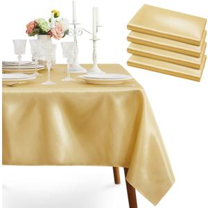 4 Pack Gold Satin Tablecloth, 58 x 102 Inches Rectangle Table Cover, Smooth Fabric Gold Satin Table Cloths, Luxury Silk Tablecloth for Party Wedding Dining Banquet