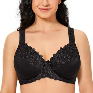 TELIMUSSTO Women's Full Coverage Floral Lace Underwired Bra Plus Size Non Padded Comfort Bra 40D Black TELIMUSSTO Women's Full Coverage Floral Lace Underwired Bra Plus Size Non Padded Comfort Bra 40D Black