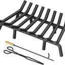 Jusgym Fireplace Grate 30 Inch with 8 Support Legs, Round Solid Steel Heavy Duty Fireplace Log Holder with Fire Tongs & Poker, Fireplace Log Grate for Indoor Fireplace and Outdoor In-ground Firepit
