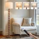 BOBOMOMO 62" Rustic Farmhouse Floor Lamp with Remote & Dimmable 9W Bulb, 3 Color Temperatures Tall Resin Standing Lamp, Retro Floor Lamp for Living Room, Bedroom, Office, Nursery, Reading Nock (Remote-Light Walnut)