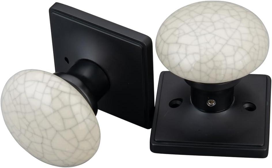 NCL White Door Knobs, Door Knob Interior, Porcelain Square Door Levers, Matte Black Privacy Door Handles, Door Locks for Bedroom and Bathroom