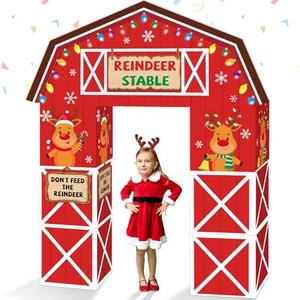 10Pcs Christmas Reindeer Stable Decorations Xmas Elk Cardboard Castle Playhouse with Arch Large Christmas Deer Castle Boxes Party Decor for Xmas Winter Birthday Holiday Party Decors