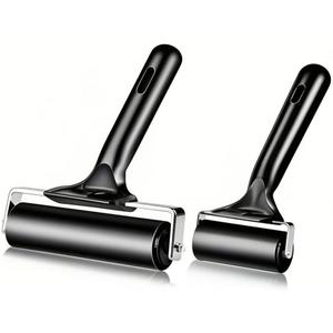 2 Pack Brayer Rollers, Professional Rubber Art Rollers with Comfortable Hand Feel, Suitable for Handmade Production, printmaking, Ink Coating, bonding, and Stamping Tools (4 inches+2.4 inches) Black