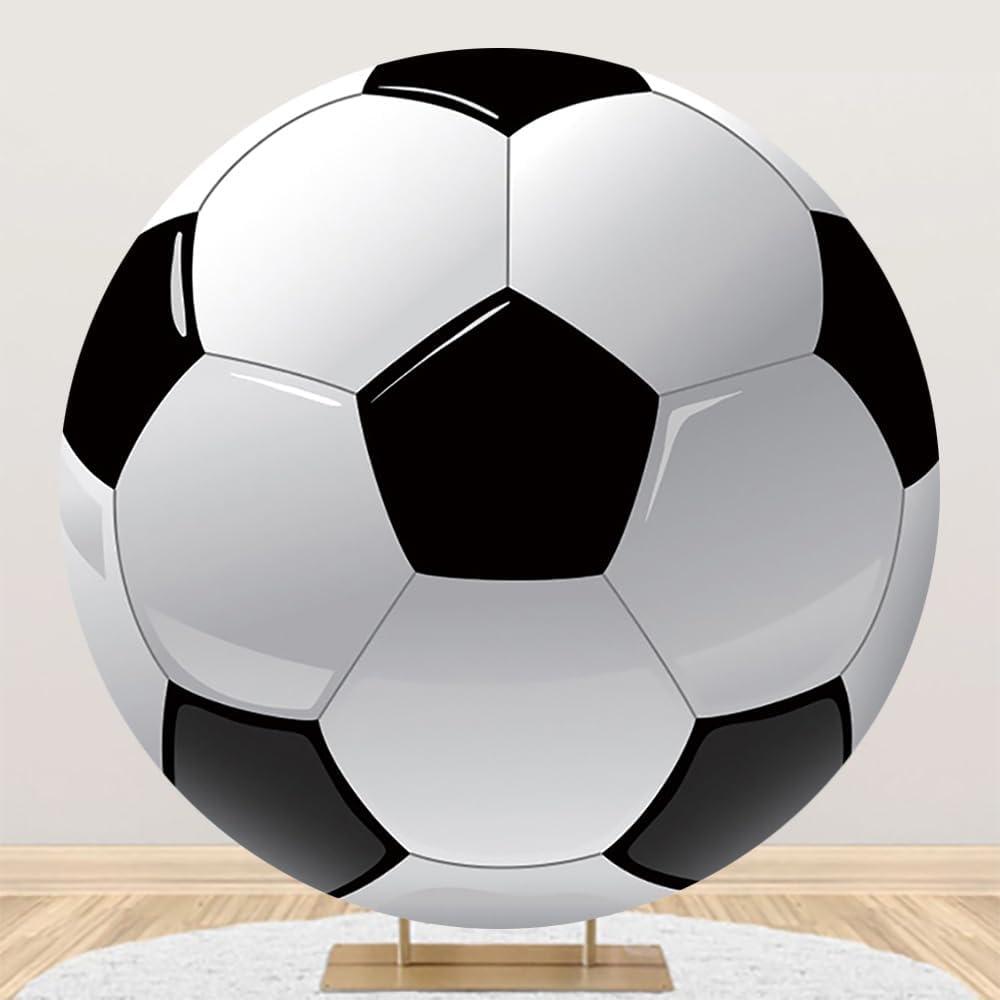 Renaiss 7.2x7.2ft Soccer Round Backdrop Covers for Photoshoot Boy Girl Kids Portrait Football 3D Printing Circle Photography Background Baby Shower Birthday Fans Events Party Decors Photo Booth Props