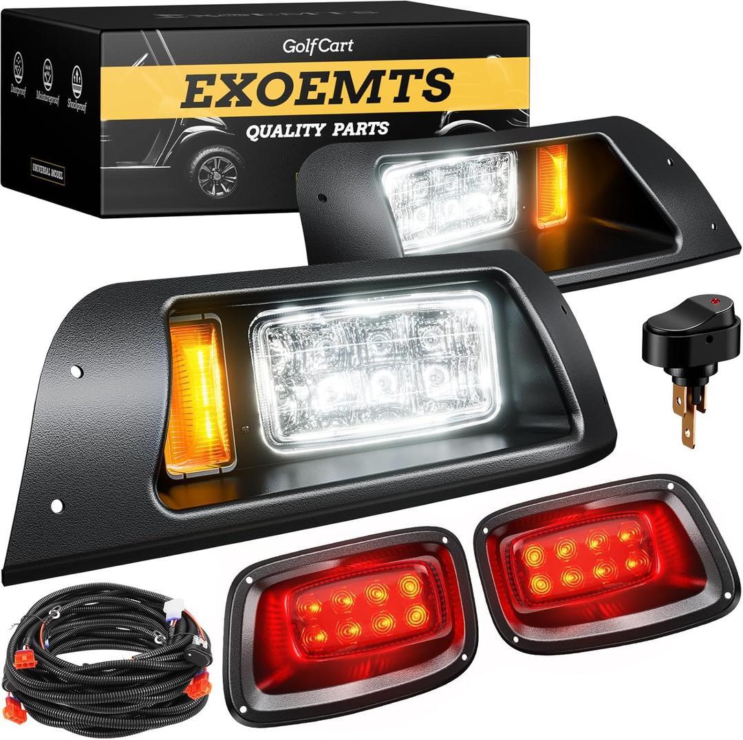 EZGO TXT LED Headlight & Tail Light Kit for 1996-2013 Gas and Electric Golf Carts, 12V Street Legal LED Light Kit for EZGO TXT, Golf Cart High Brightness Headlight Taillight Combo, Black