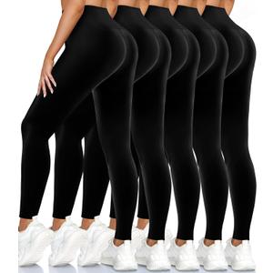 5 Pack Leggings for Women High Waisted No See-Through Soft Tummy Control Black Pants for Running Yoga Athletic Workout (Large-X-Large)