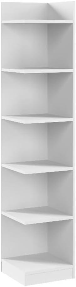 Bush Home Universal 15W Tall Corner Bookshelf in White, 6 Shelf Narrow Bookcase for Home Office Storage or Living Room Organization