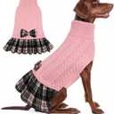 KYEESE Dog Sweater Soft Turtleneck Pet Sweater Dress Stretchy Dogs Clothes Warm Pullover Dog Sweaters for Medium Dogs Girl Comfy Pet Coats with Bowtie, Pink, XX-Large