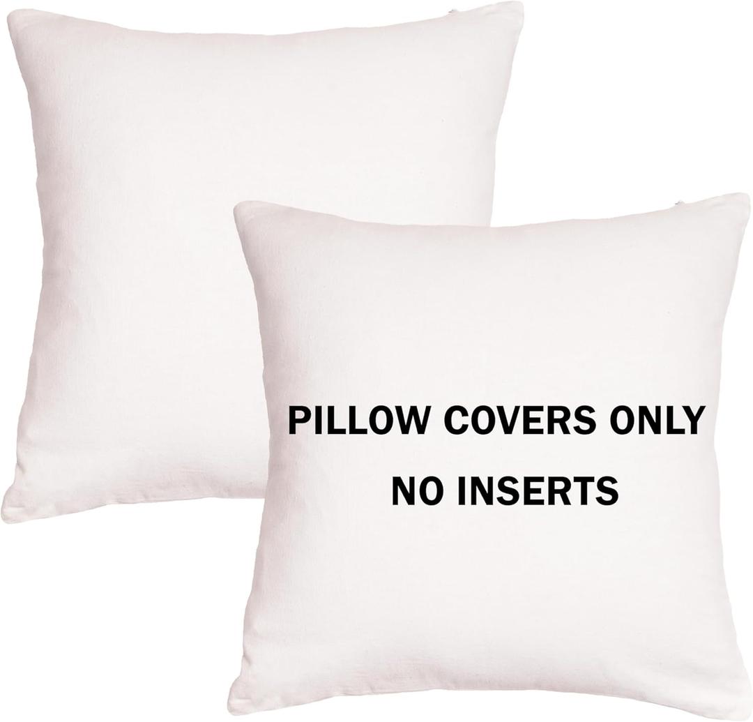 RELY+ Cotton Throw Pillow Covers White 16"x16" Set of 2 Decoration Gifts Zippered Throw Pillow Covers for Couch Sofa Farmhouse Living Room - Outdoor & Indoor Square Pillow Cases