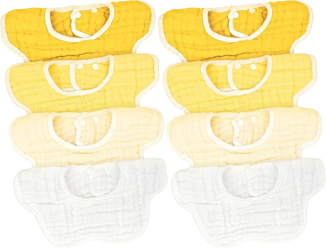 Baby Bibs Muslin Bibs 8 Pack for Drooling and Teething for Unisex Girls Boys (Sunny Yellow)