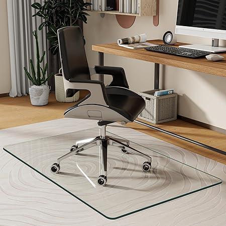 BesWin Glass Office Chair Mat, Tempered Glass Floor Mats for Carpet Floor, Heavy Duty Hard Glass Desk Chair Mat for Home or Office, Anti-Slip & Easy Glide - 29" x 47"