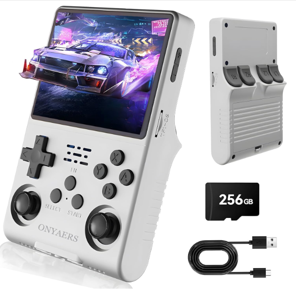 R40s Pro Handheld Game Console, Retro Gaming Console with 3.5-in IPS Screen, 256GB Memory Built-in 30,000 HD Video Games, Portable Video Game Consoles with 3800mAh Battery (White)