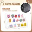 Acrylic Sticker Display Stand with Divided Pockets, Portable Bookmark Holder Tiered Display Stand, Clear Desk Organizer for Home, Retail or Craft Fair Use (15 Pockets, 3 Tier)