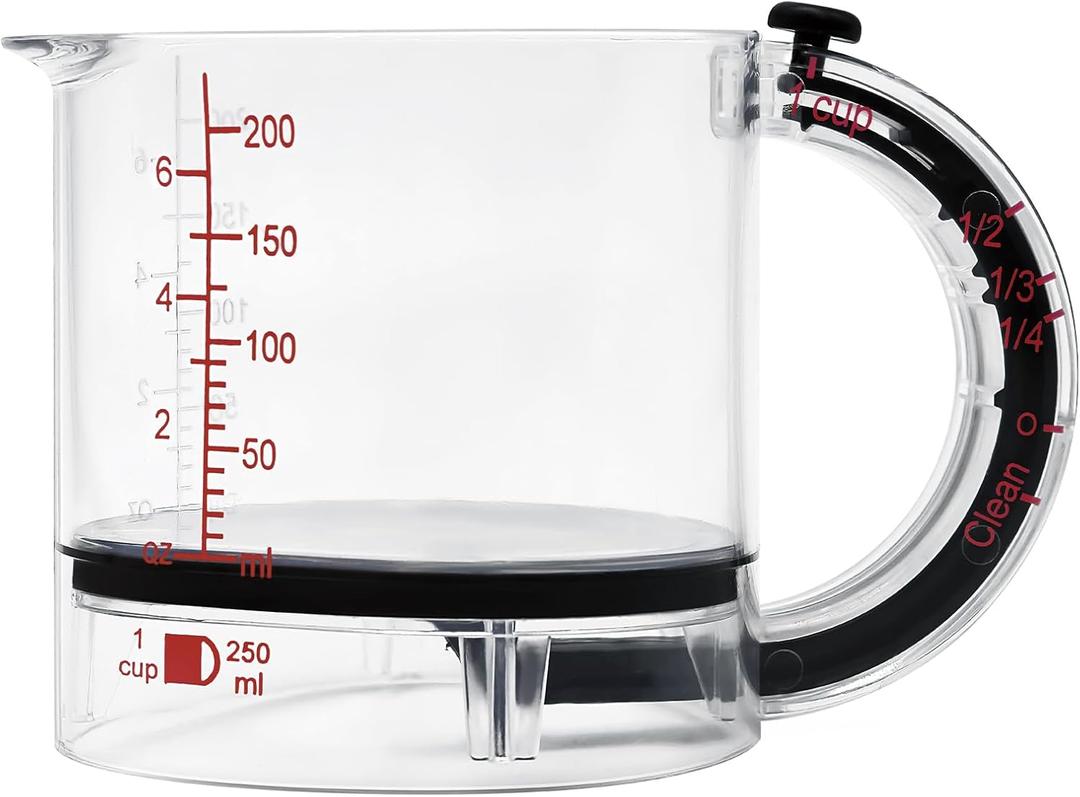 4 in 1 Adjustable Measuring Cup, Multi-Functional Measuring Cups with Scraper-Style Seal Base, Space-Saving Easy to Clean No Waste Design, All-in-1 Push Up Measuring Cups for Cooking and Baking