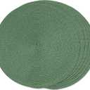 FunWheat Round Braided Placemats Set of 6 Table Mats for Dining Tables Woven Washable Non-Slip Place mats 15 inch (Olive, 6pcs)