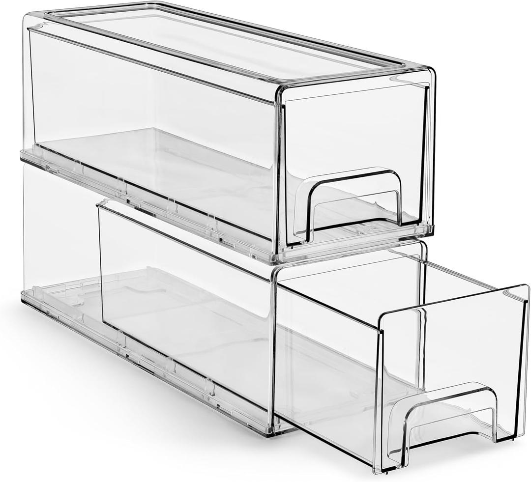 Sorbus Small Wide Clear Storage Drawers (2 Pack)  Stackable Storage Drawers for Pantry, Fridge, or Cabinet  Slide Out Clear Bins with Handles for Organizing
