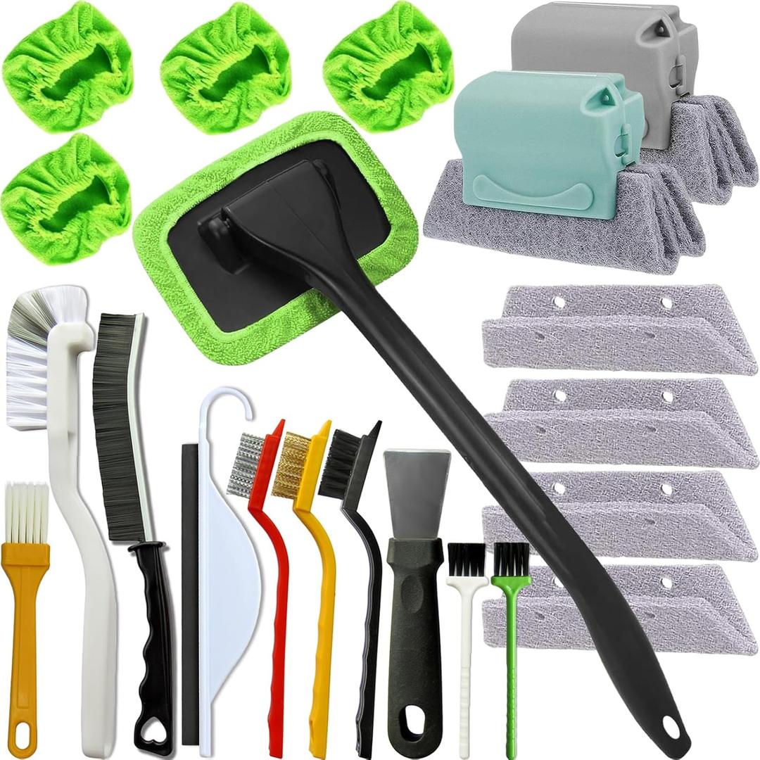 21Pcs Small Cleaning Brush Set for Car Glass & Gap Crevice Cleaning - Window/Door Tracks, Bathroom Sink, Mirrors, Window Sills, Sliding Doors, Shower Door Tracks
