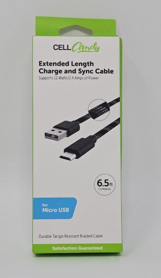CellCandy Extended Length Charge & Sync Cable Micro USB 6.5 Feet 