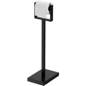 Black Toilet Paper Holder StandStainless Steel Toilet Paper Holder Free StandingStable Weighted Base Floor Tissue Roll Holder for BathroomModern Pivoting Toilet Paper Stand
