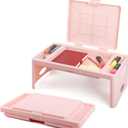Loddie Doddie Folding Lap Desk - Blush, Plastic & Steel - Sturdy Car Seat Tray for Kids Travel - Lap Desk with Storage Pocket & Accessory Trays - Fits Most Laptops as Laptop Bed Table