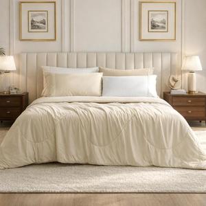 Cozy Bliss Cooling Comforter Queen Size, Cooling Blankets for Hot Sleepers and Night Sweats, Khaki Summer Comforter for Queen Size Bed, Breathable Soft Lightweight Silk Smooth