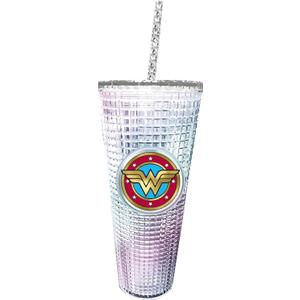 Spoontiques DC Comics Diamond Tumbler, 20oz - Textured Cup w/Staw, Double Wall Insulated, BPA Free - Wonder Woman (1 Count (Pack of 1))