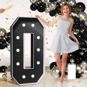 Marquee Letters Black Birthday Decorations: Large 4 Feet Tall Light Up Letters for Party Decor Baby Shower Big Foam Cardboard Letter O