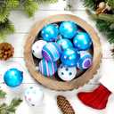Soulchen 12 Pack 2.4 Inch Blue and Pink Christmas Balls Ornament Cartoon Theme Glittering Hanging Xmas Balls for Tree Fireplace Plastic Christmas Baubles for Home Indoor Holiday Party Decor