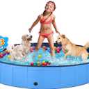 Jecoo Dog Pool for Large Dogs Kiddie Pool Hard Plastic Foldable Dog Bathing Tub Portable Outside Kids Swimming for Pets and Dogs Outdoor Backyard (L-63"x12", Blue)