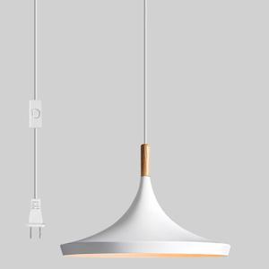BOKT Plug in White Barn Pendant Light Retro Industrial Single Matte White Plug in Hanging Lamp Large Farmhouse Kitchen Island Bar Pendant Light Fixture Vintage Ceiling Light with Plug in Cord