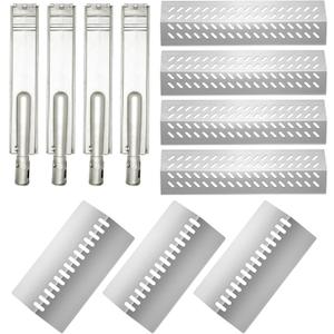 Stainless Steel 4pcs 16631 Flame Tamer Flavor bar and 3pcs 16520 Heat Plate Shield with 4pcs 16516 Burners for Bull Grill Replacement Parts,Fits for Blaze Lion, Cal Flame 4 Burner Gas Grills