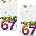 Mardi Gras 6 7 Meme Kitchen Towels Set of 2 Funny Carnival New Orleans Six Seven Dish Towels for Cleaning Bathroom Home Decoration