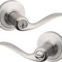 Kwikset Tustin Entry Door Handle with Lock and Key, Secure Keyed Reversible Lever Exterior, For Front Entrance and Bedrooms, Satin Nickel, Pick Resistant Smartkey Rekey Security and Microban