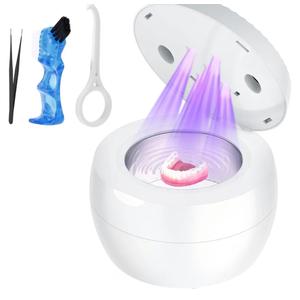 Ultrasonic Retainer Cleaner Machine, Cleaning Pod for Jewelry Cleaner, Dentures, Mouth Guards, Rings, Earrings, Glasses- 200ML 45kHz One-Touch 5-Minute Deep Clean (White)
