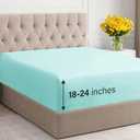 Extra Deep Queen Fitted Sheet - Hotel Luxury Single Fitted Sheet Only - Easily Fits 18 inch to 24 inch Mattress - Ultra Soft, Wrinkle & Fade Free w/Extra Deep Pockets - Breathable & Comfy - Spa Blue