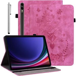 Case for Samsung Galaxy Tab S10+ Plus 2024/S9+ Plus 2023/S7 FE 2021 12.4 Inch, Multi-Angle Flip PU Leather Protective Cover with Stylus Holder for Galaxy Tab S10 Plus Case, Rose