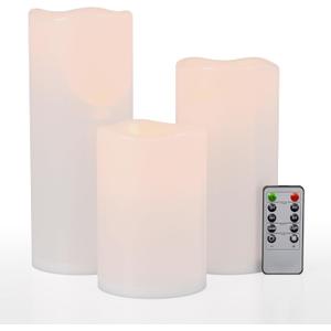 6" 8" 10" x 4" White Large Waterproof Outdoor Flameless Candles Battery Operated LED Flickering Pillar Candles with Remote and Timer for Indoor Outdoor Lanterns, Long Lasting, Set of 3