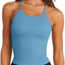 LASLULU Womens Sports Bra Seamless Long Crop Tank Racer Back Spaghetti Strap Workout Yoga Bra Padded Halter Neck Casual Tops M, Sky Blue
