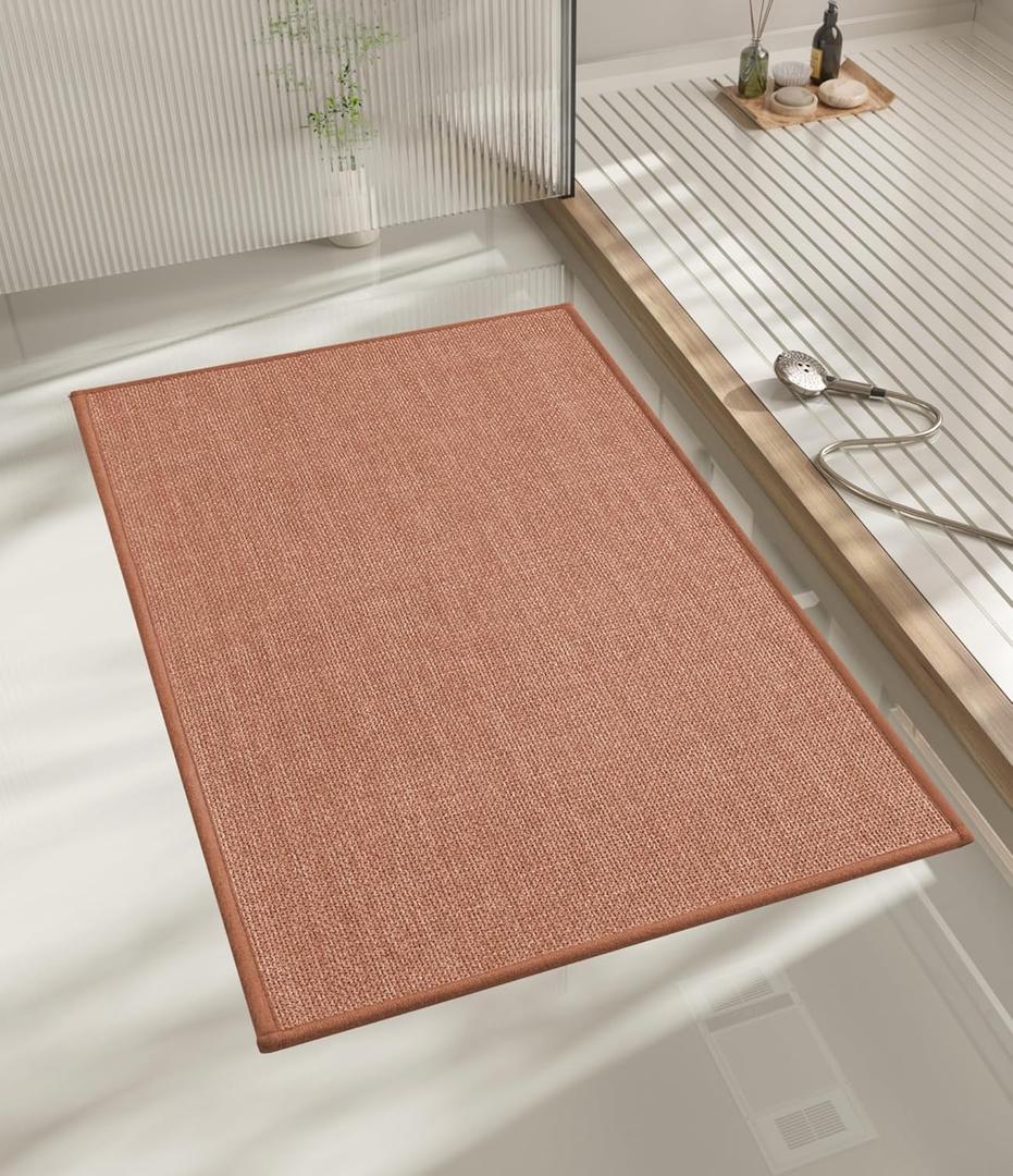 2 Pack chakme Bathroom Rugs Mat 24x17, Ultra Thin Non Slip Bath Mat Small Quick Dry Absorbent Bath Mat for Bathroom Floor, (Dark Pink, 24"x17")