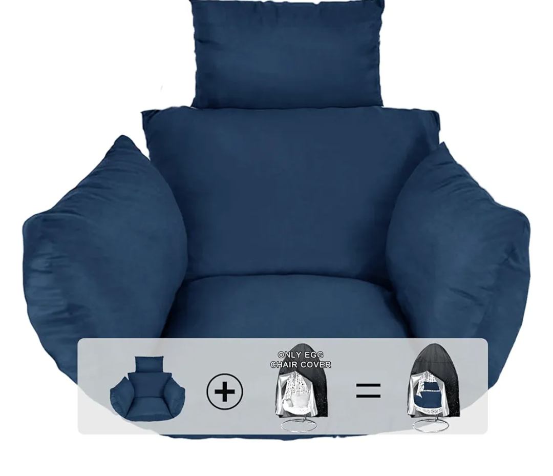 Egg Chair Cushion, Hanging Basket Chair Cushions with Pillow, Soft Outdoor Swing Cushions Replacement with Waterproof Patio Egg Chair Covers (Dark Blue)