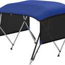 KAKIT 3 4 Bow Bimini Tops with Mesh Sidewalls Support Poles for Boats Marine Grade Canvas Top Includes 2 Straps Storage Boot 1 Inch Aluminum Frame